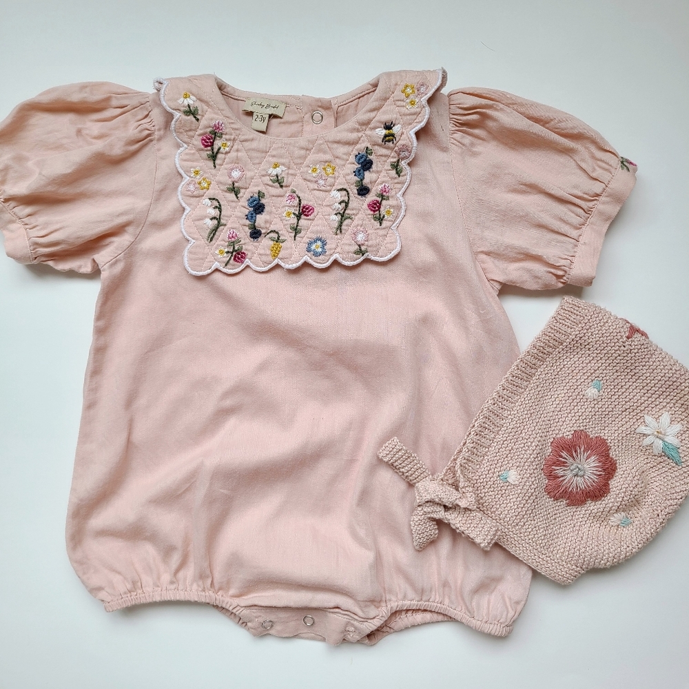 Shirley Bredal Romper Bonnet Set